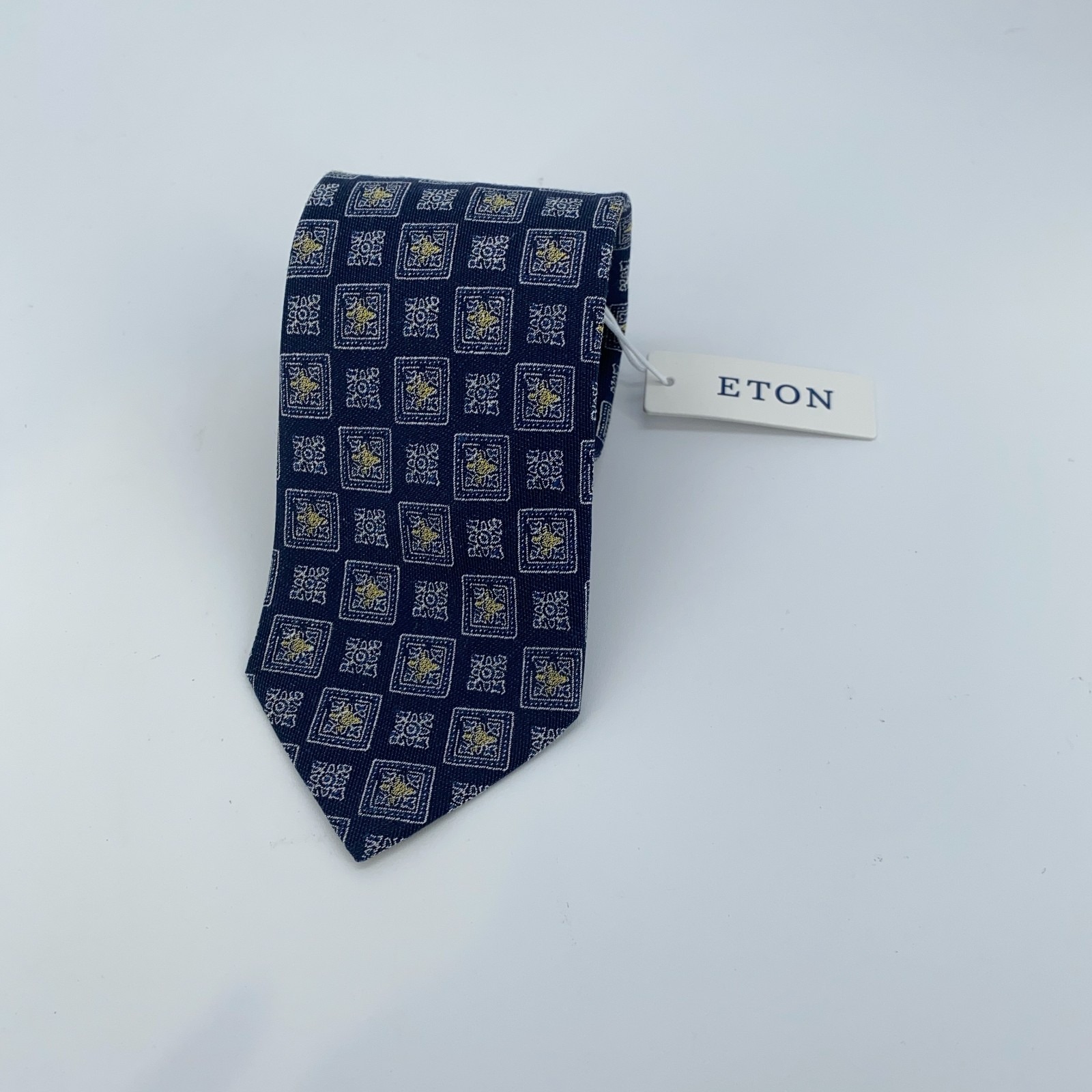 Eton Tie Men One Size Blue Patterned Linen Classic Fit Professional Necktie Nwt